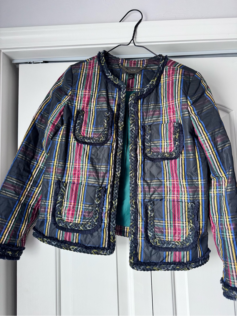 J. Crew Navy Quilted Plaid Jacket
